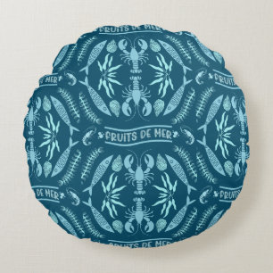 Prints von Meeresfrüchten Art Deco Rundes Kissen