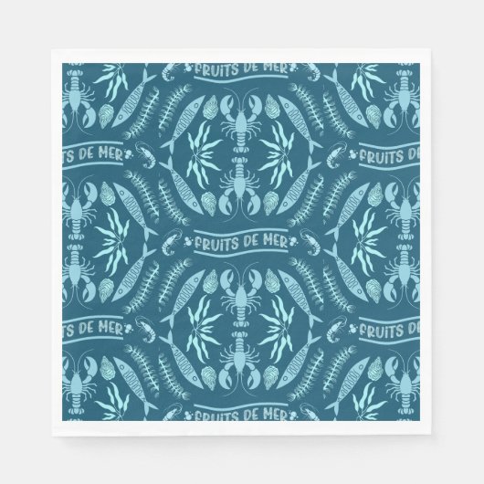 Prints von Meeresfrüchten Art Deco Serviette (Vorderseite)