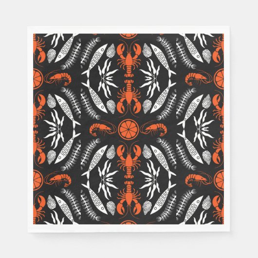 Prints von Meeresfrüchten Art Deco Serviette (Vorderseite)