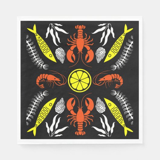 Prints von Meeresfrüchten Art Deco Serviette (Vorderseite)