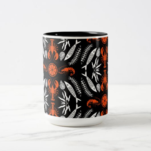 Prints von Meeresfrüchten Art Deco Zweifarbige Tasse (Mittel)