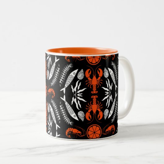 Prints von Meeresfrüchten Art Deco Zweifarbige Tasse (VorderseiteRechts)