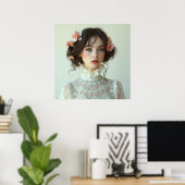Printschönes Mädchen Weiße lässige Kleidung Poster (Heimbüro)