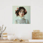 Printschönes Mädchen Weiße lässige Kleidung Poster (Küche)