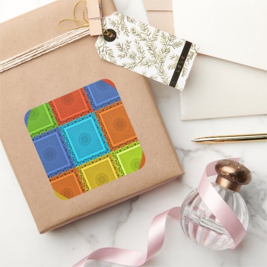 Printwerbung für karierte Strudel Quadratischer Aufkleber (Schenken)