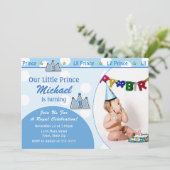 Prinz 1. Geburtstag Einladung 12x18 Foto-Karte (Stehend Vorderseite)