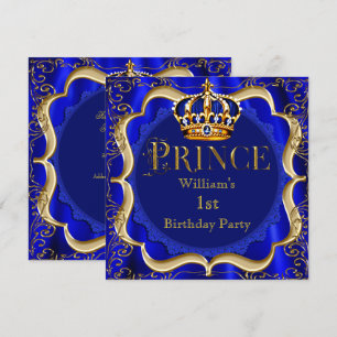 Prinz 1. Geburtstagsjunge königsblau-goldene Krone Einladung