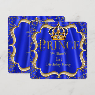 Prinz 1. Geburtstagsjunge königsblau-goldene Krone Einladung