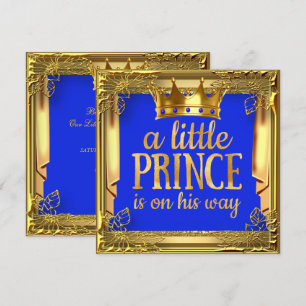 Prinz auf dem Weg Baby Shower Royal Blau Gold Einladung