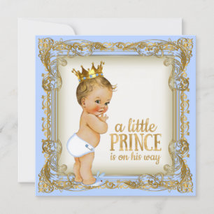 Prinz Baby Shower Baby Blau Gold Prinz Einladung