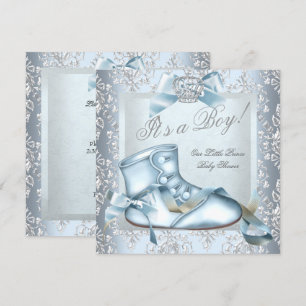 Prinz Baby Shower Baby Junge Blau Damast Schuh 4E Einladung