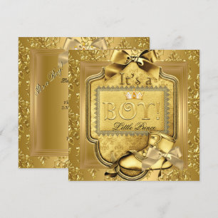 Prinz Baby Shower Baby Junge Elite Damast Gold 2 Einladung