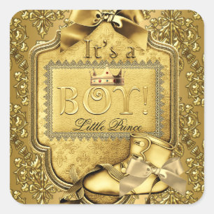 Prinz Baby Shower Baby Junge Elite Damast Gold Quadratischer Aufkleber