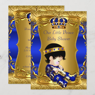 Prinz Baby Shower Blau Gold Brünette Baby Junge Einladung