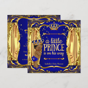 Prinz Baby Shower Blau Gold Ethnisch Junge Einladu Einladung