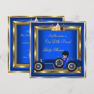 Prinz Baby Shower Blau Gold Junge Rennwagen Einladung