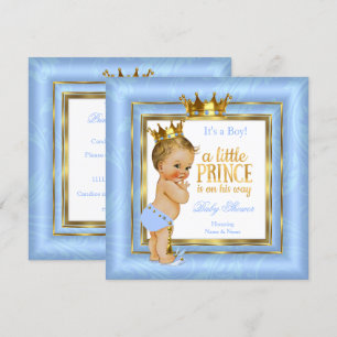 Prinz Baby Shower Blau Weiß Gold Krone Blond Einladung