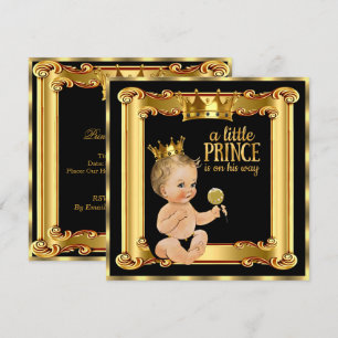Prinz Baby Shower Gold Faux Folie Schwarz Blond Ju Einladung