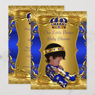 Prinz Baby Shower Junge Blau Gold Afroamerikaner Einladung