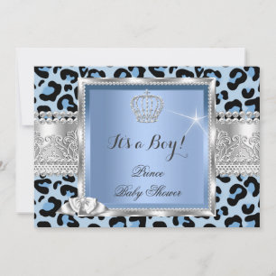 Prinz Baby Shower Junge Blau Grau Leopard Einladung