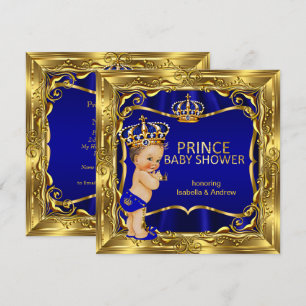 Prinz Baby Shower Junge Blau Ornament Gold Einladung