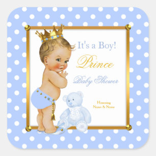 Prinz Baby Shower Junge Blau Tupfen Blond Quadratischer Aufkleber