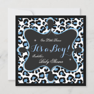 Prinz Baby Shower Junge Blau Weiß Leopard 2er Einladung