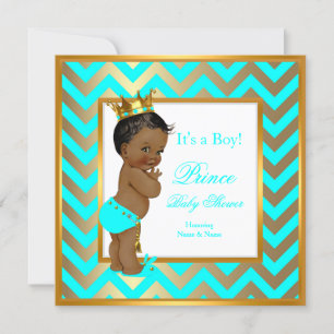 Prinz Baby Shower Junge Gold Türkis Blau Ethnisch Einladung