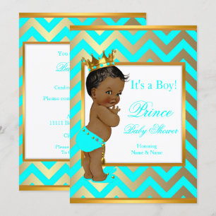 Prinz Baby Shower Junge Gold Türkis Blau Ethnisch Einladung