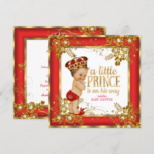 Prinz Baby Shower Junge Rot Gold Weiß Brünett Einladung