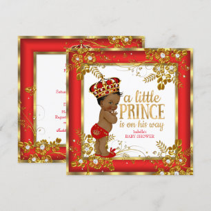 Prinz Baby Shower Junge Rot Gold Weiß Ethnisch Einladung