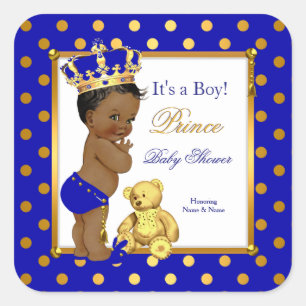 Prinz Baby Shower Junge Royal Blau Gold Ethnisch Quadratischer Aufkleber