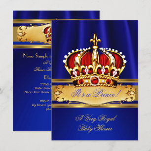 Prinz Baby Shower Junge Royal Blau Gold Rot Krone Einladung
