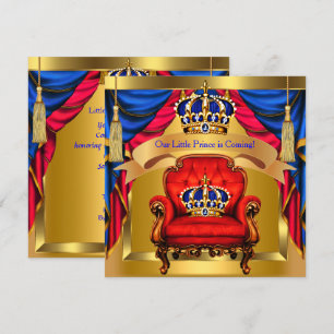 Prinz Baby Shower Junge Royal Blau Rot Gold Einladung