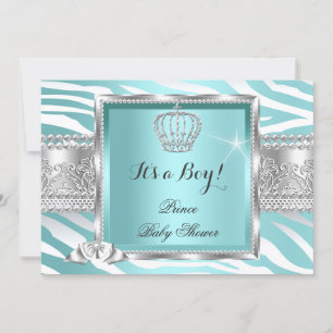 Prinz Baby Shower Junge Teal Blau Mint Zebra Einladung