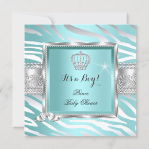 Prinz Baby Shower Junge Teal Blau Mint Zebra Einladung