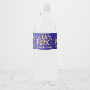 Prinz Baby Shower Königlich Blau Goldfolie Junge Wasserflaschenetikett