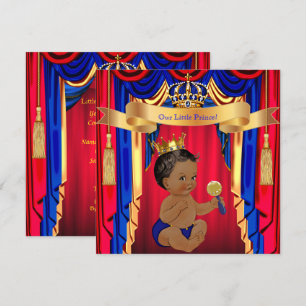 Prinz Baby Shower Rot Blau Gold Ethnisch Einladung