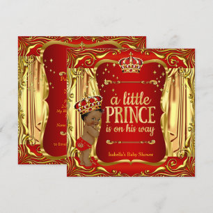 Prinz Baby Shower Rot Gold Afroamerikanisch Einladung