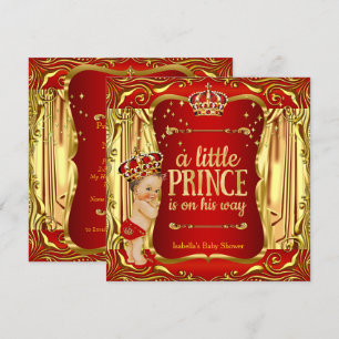 Prinz Baby Shower Rot Gold Junge Dunkelhaarige Ein Einladung