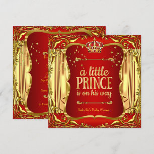 Prinz Baby Shower Rot Gold Junge Einladung