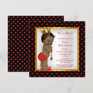 Prinz Baby Shower Rot Gold Schwarz Junge Ethnisch Einladung