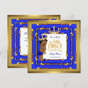 Prinz Baby Shower Royal Blau Gold Rahmen Ethnisch Einladung