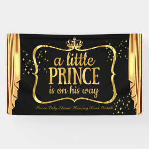 Prinz Baby Shower Schwarz Goldene Krone Vorhänge Banner
