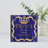 Prinz Birthday Royal Blue Gold Crown Mens 2 Einladung (Stehend Vorderseite)