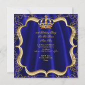 Prinz Birthday Royal Blue Gold Crown Mens 2 Einladung (Rückseite)