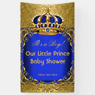Prinz Blau Gold Damast Baby Shower Junge 2 Banner