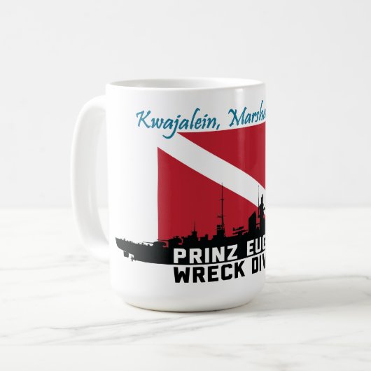 Prinz Eugen die Wrack-Taucher Kwajalein Kaffeetasse (Vorderseite Links)