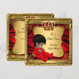 Prinz Junge Baby Shower African American Rot Gold Einladung