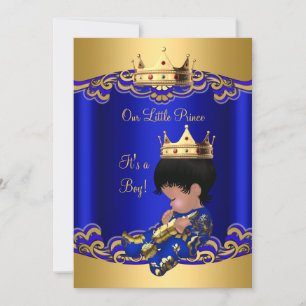 Prinz Junge Baby Shower Blau Afroamerikanisch 3a Einladung